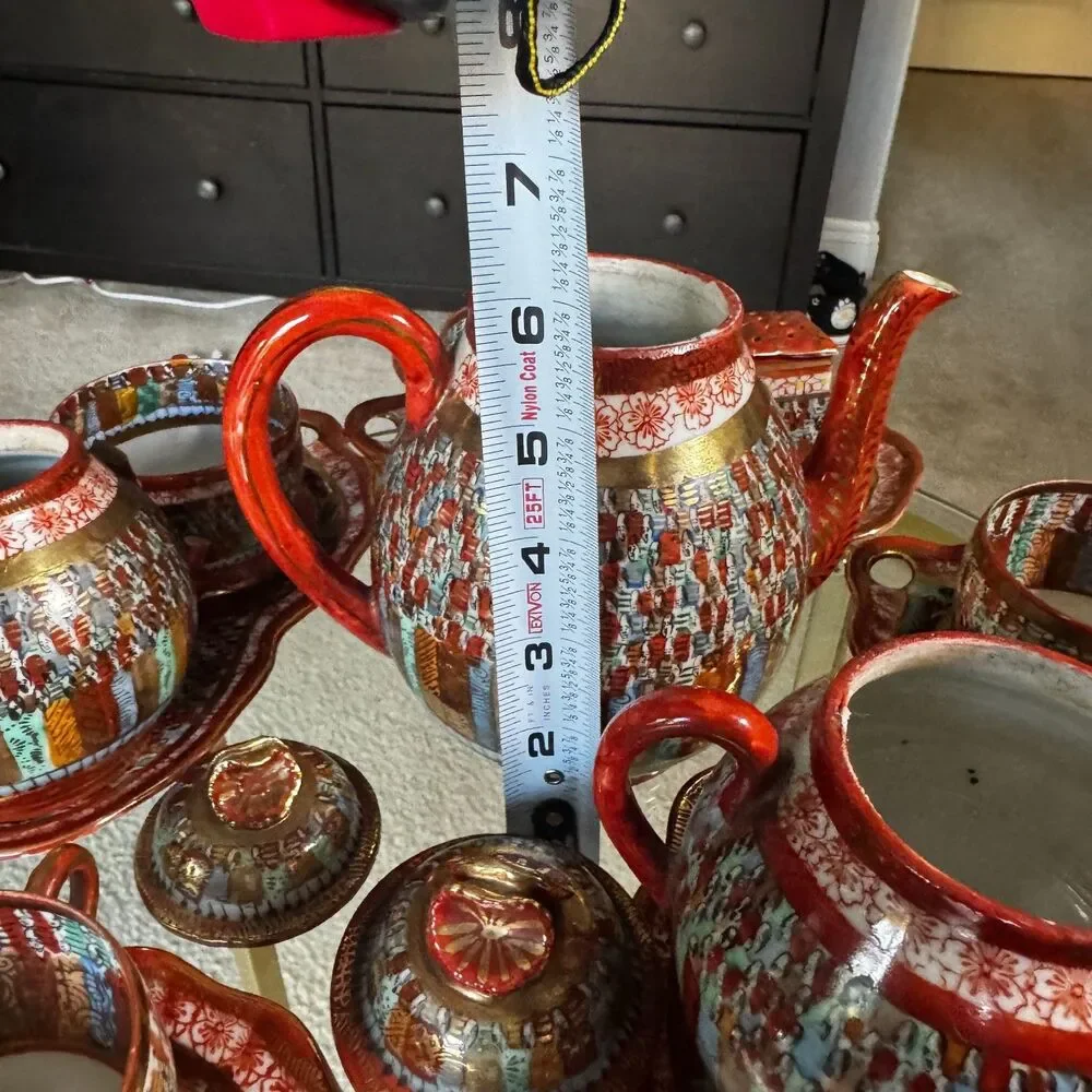 Vintage Antique Japanese Thousand Faces Piece Porcelain Tea Set 15Pcs